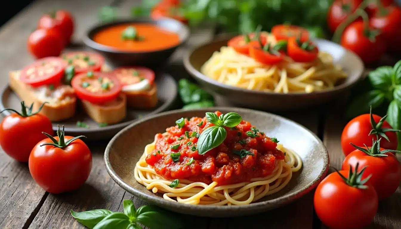 assortiment de plats aux tomates