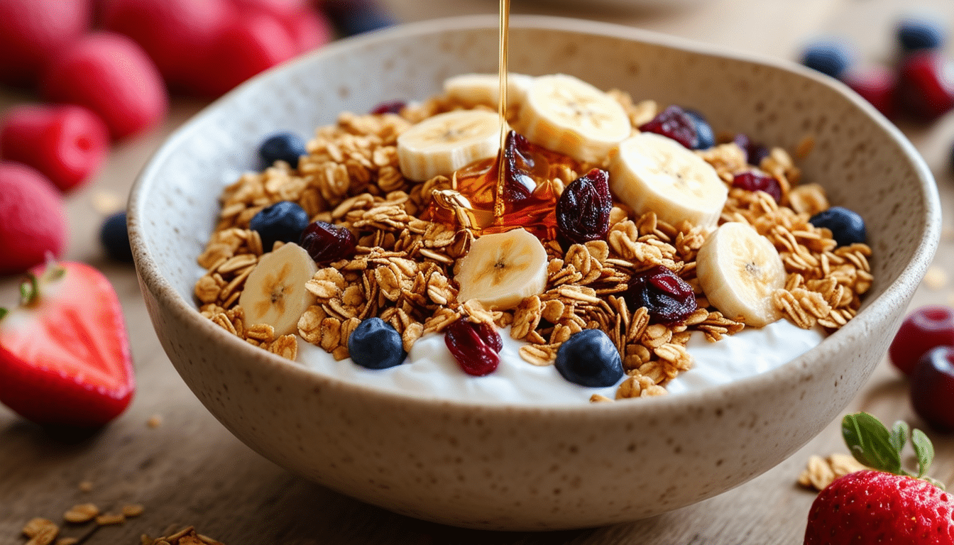 découvrez le bol de granola croustillant, votre clé pour une énergie débordante chaque matin ! savourez un petit-déjeuner riche en saveurs et nutriments qui vous saura booster toute la journée. faites le plein d'énergie avec des ingrédients naturels et croquants.