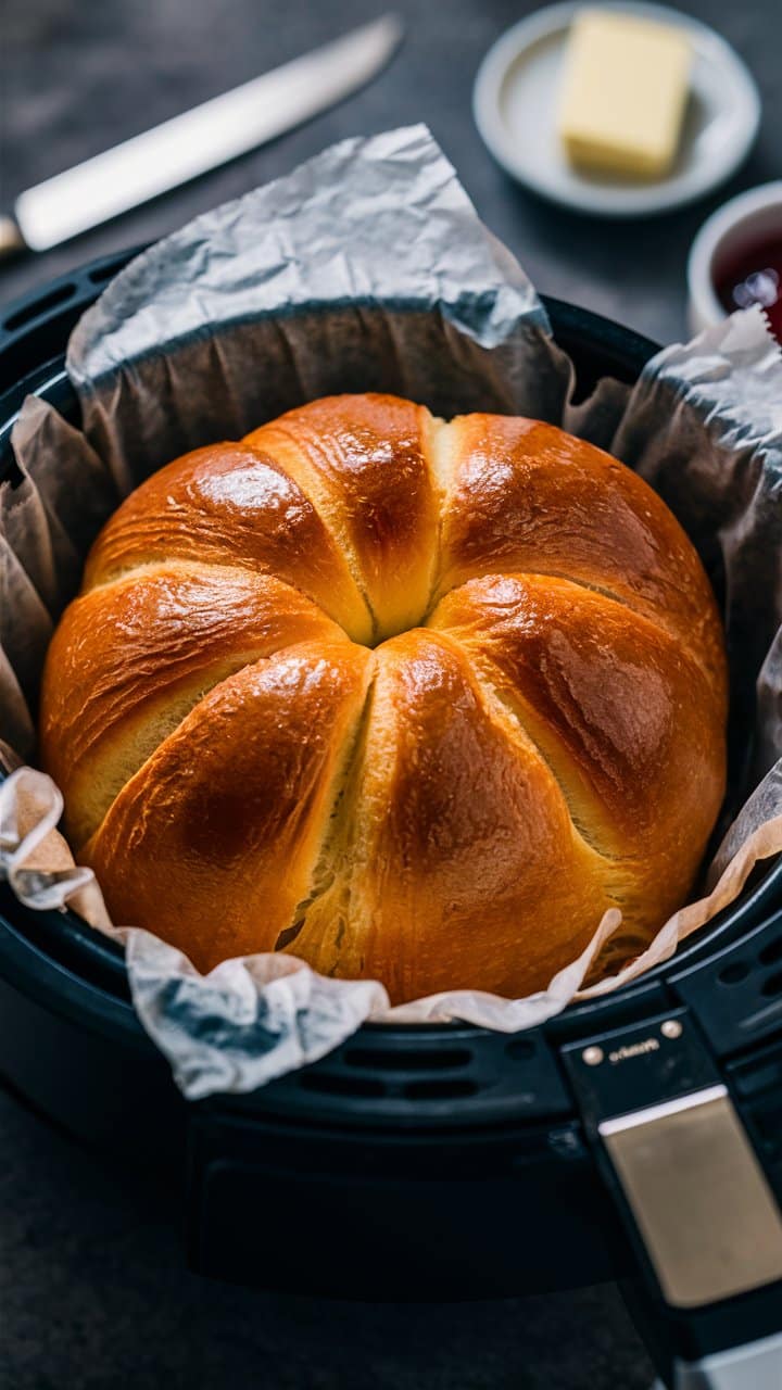 Brioche dorée dans une friteuse à air