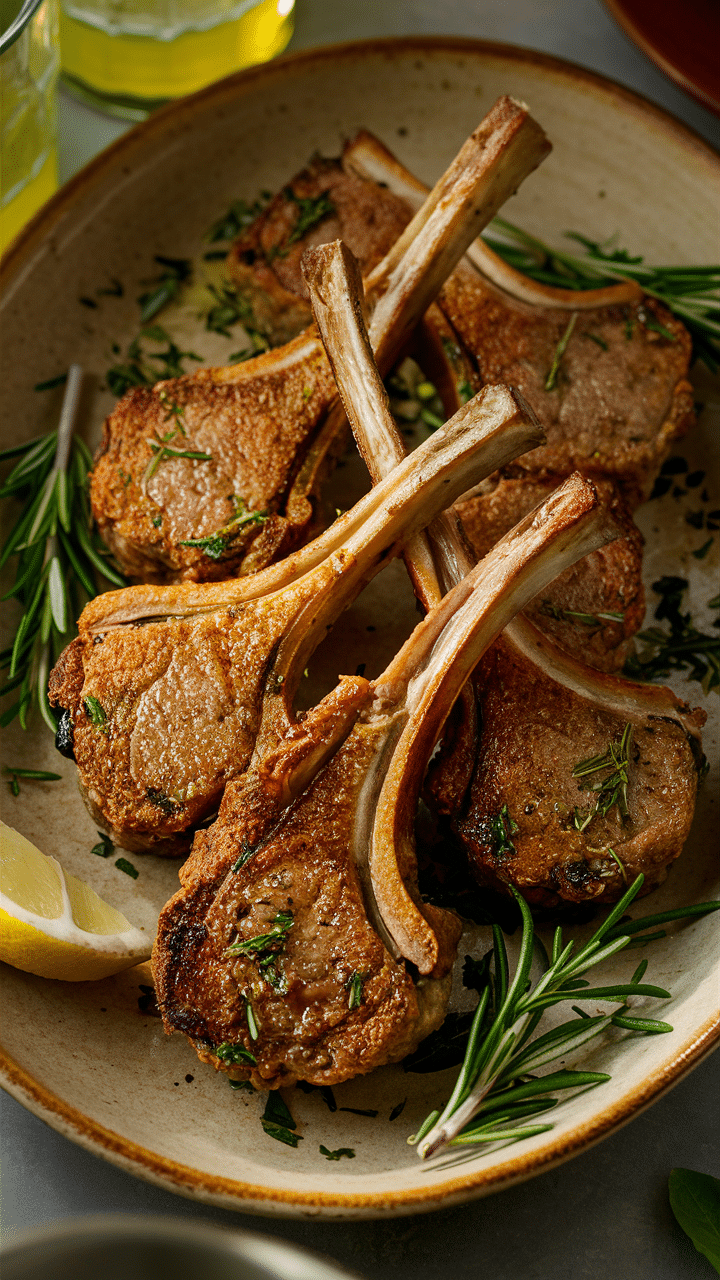 Côtelettes d'agneau grillées avec herbes et citron.