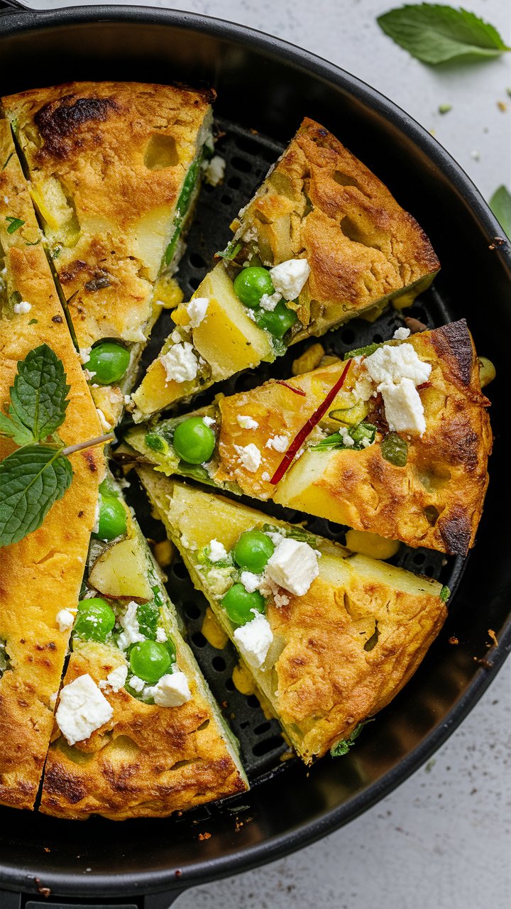 Tarte aux légumes avec feta et petits pois.