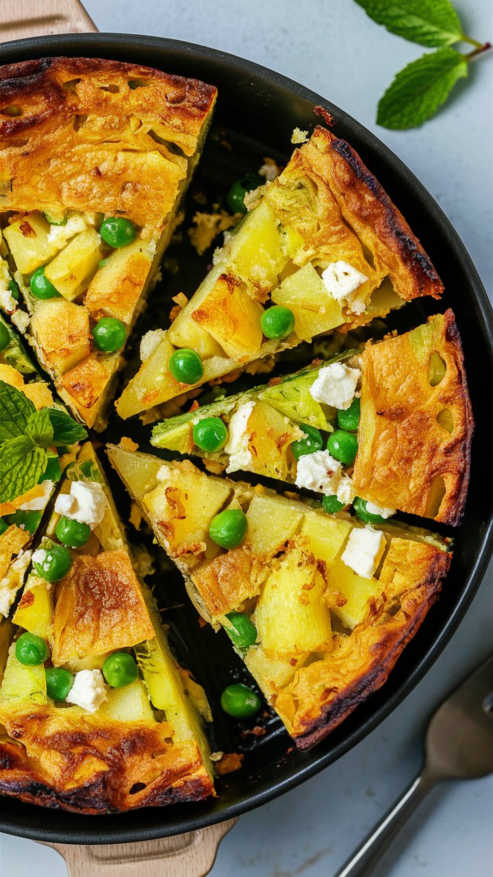 Tarte aux légumes avec pois et fromage.