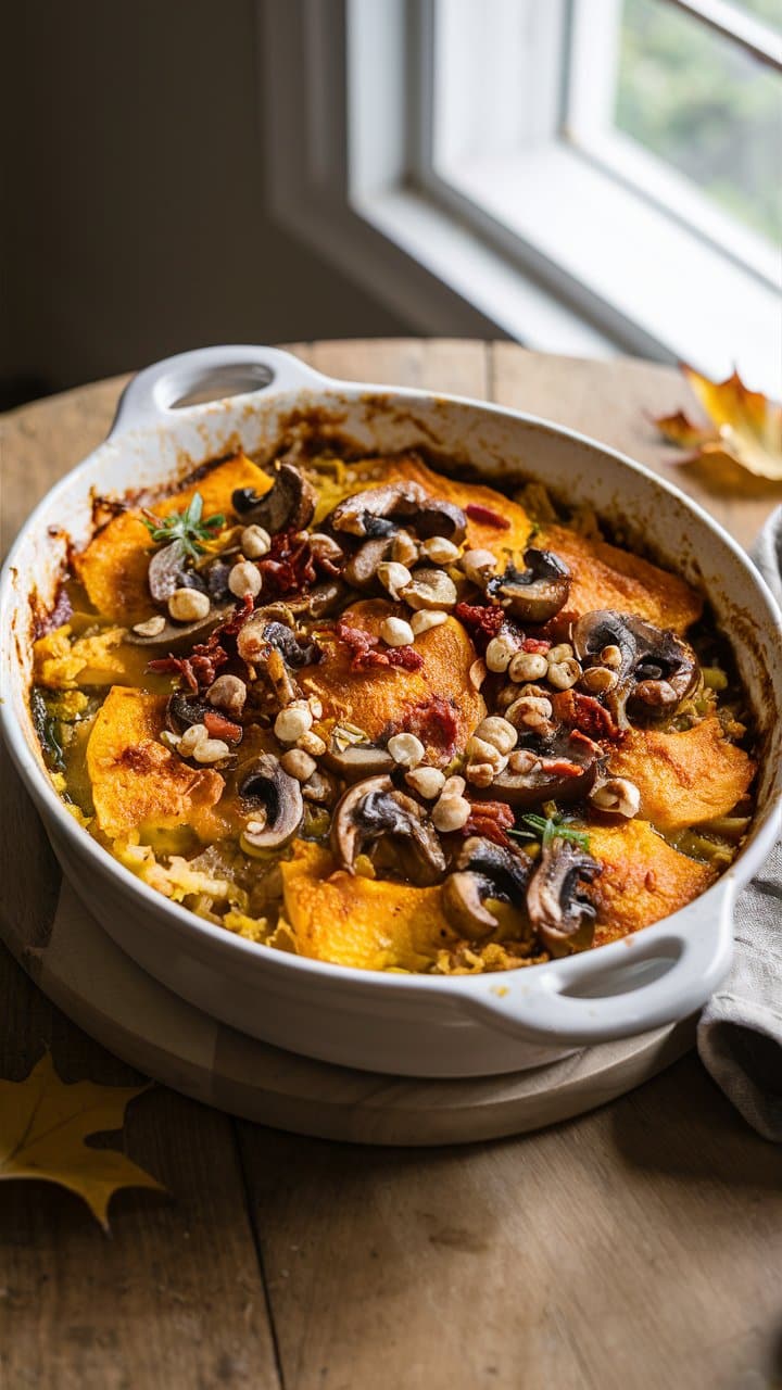Gratin aux légumes d'automne avec champignons.