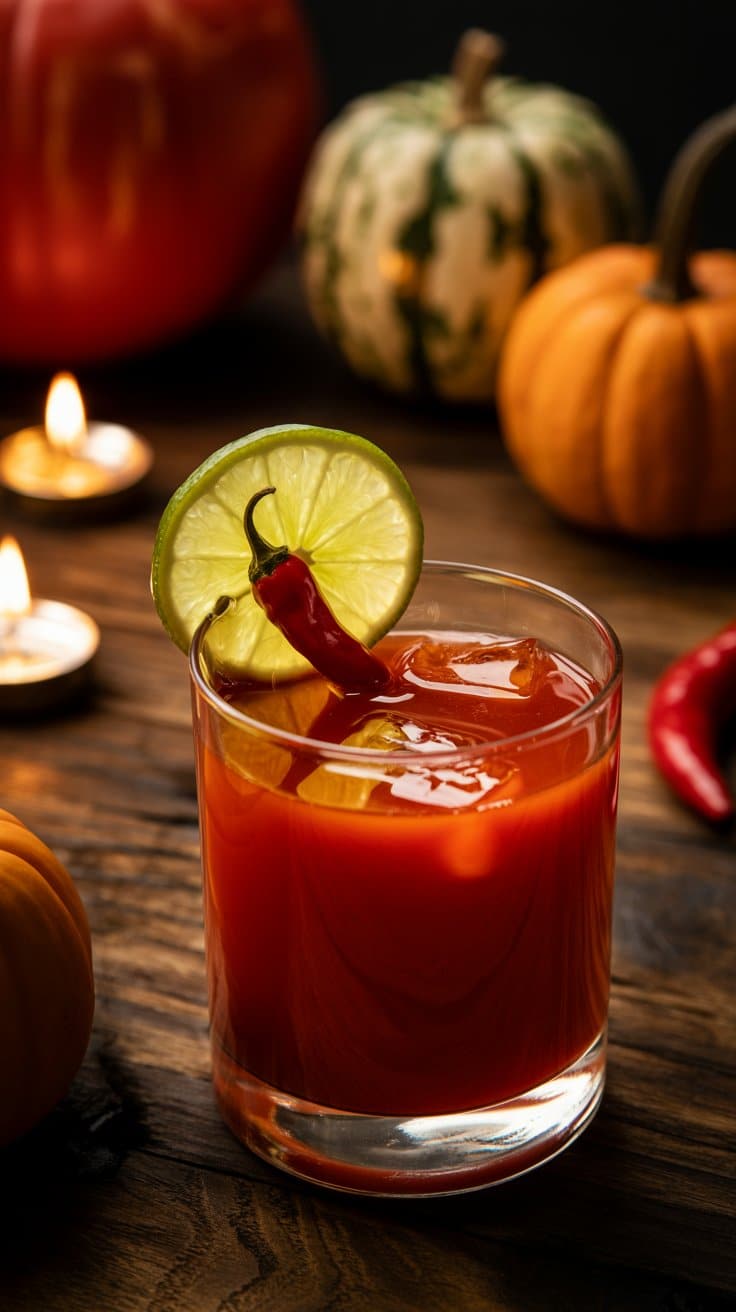 Cocktail épicé avec citron vert et piment rouge.