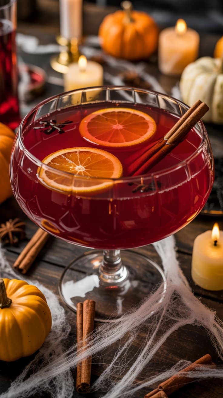 Boisson festive avec rondelles d'orange et cannelle.