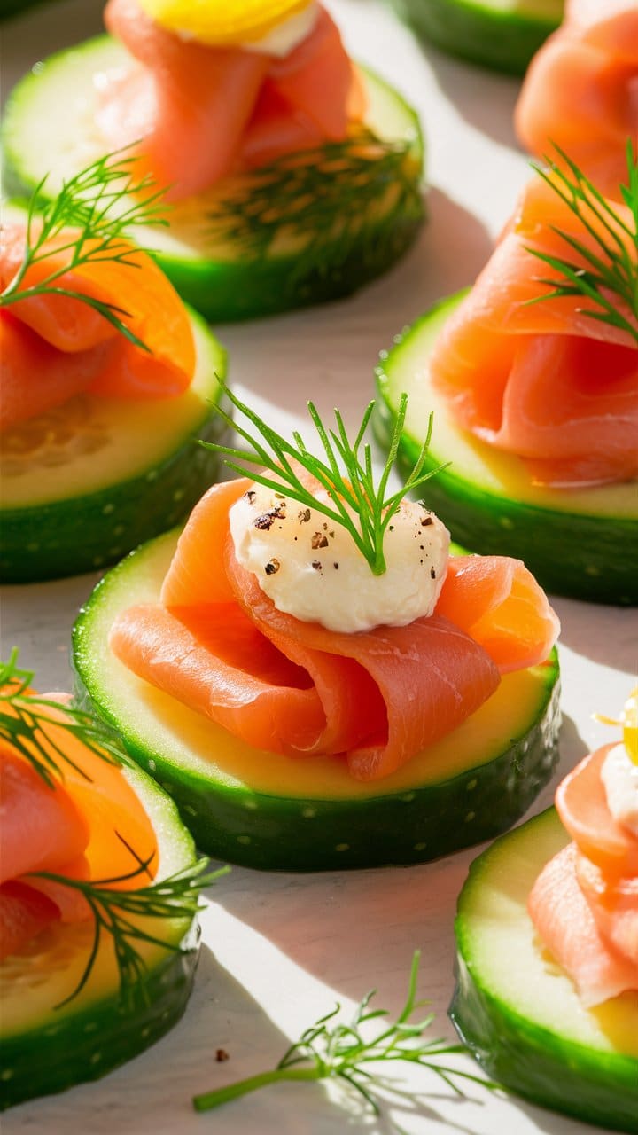 Canapés concombre saumon fromage crème aneth