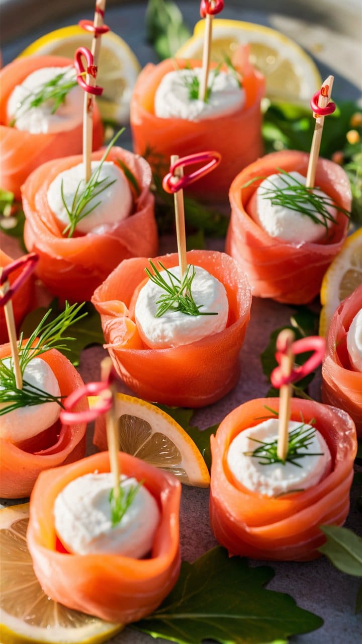 Bouchées de saumon fumé, citron et aneth.