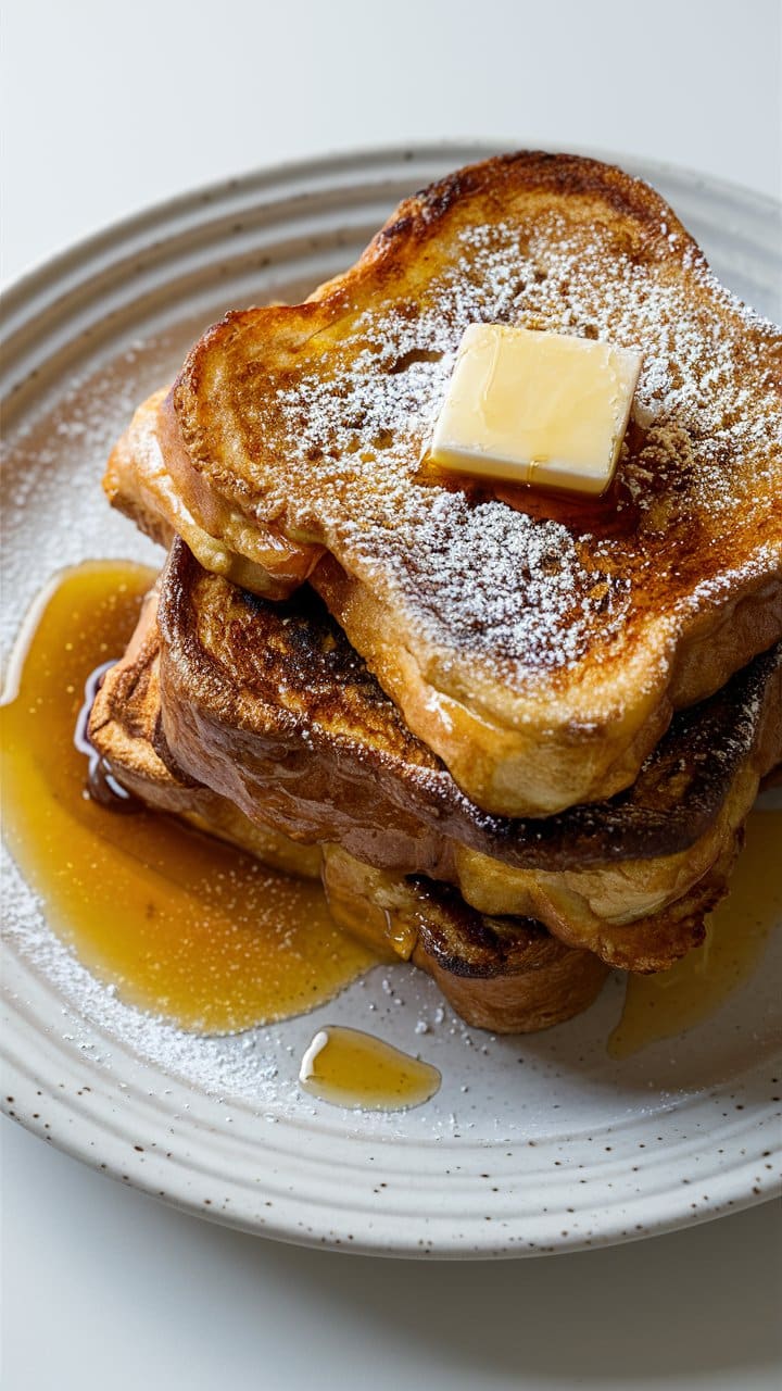 Pain perdu avec beurre et sirop.