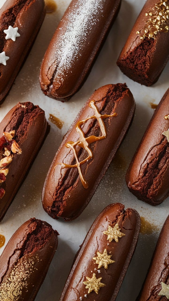 Éclairs au chocolat décorés et variés