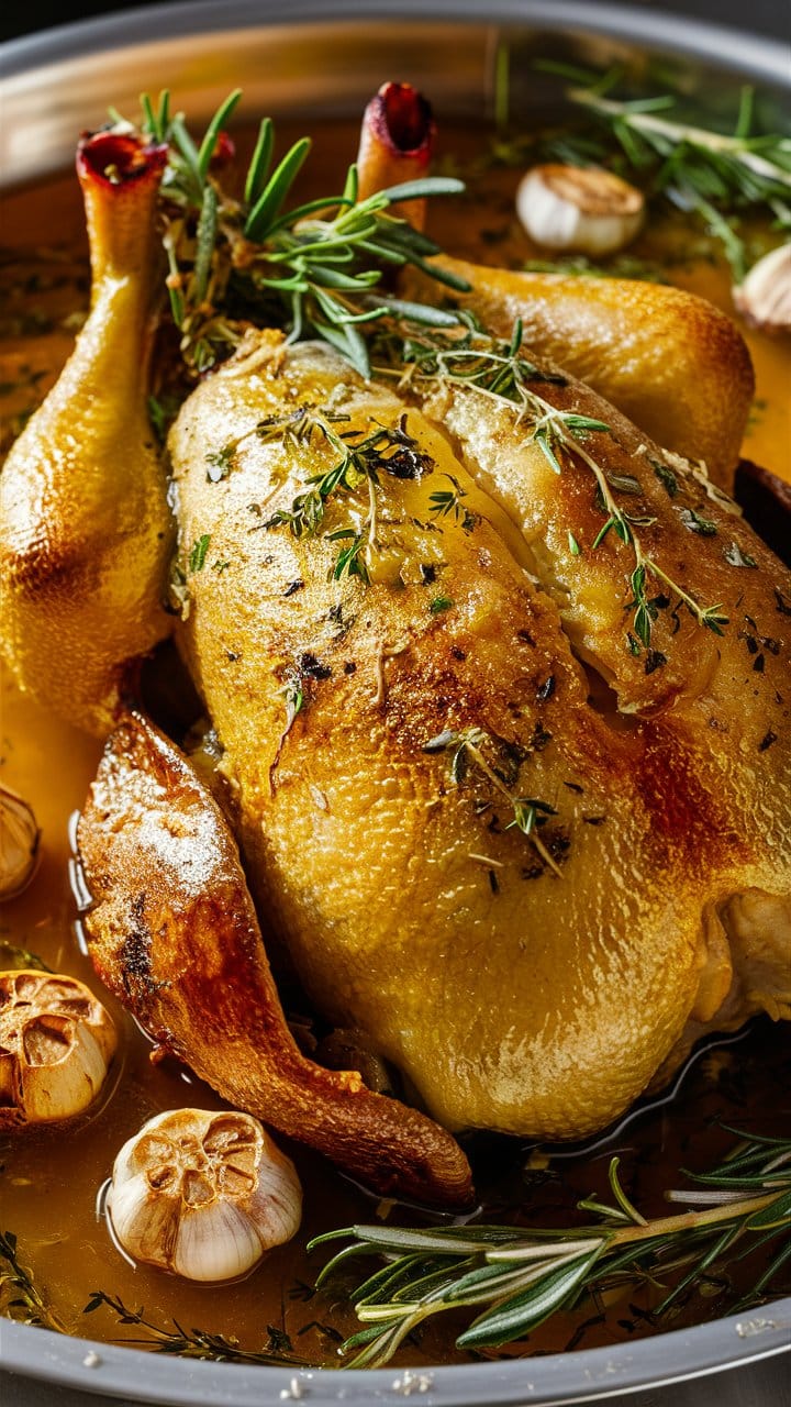 Poulet rôti aux herbes et ail.