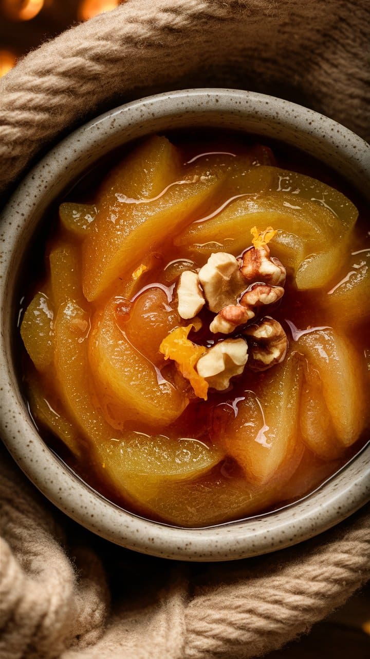 Compote de poires aux noix et zestes d'orange.