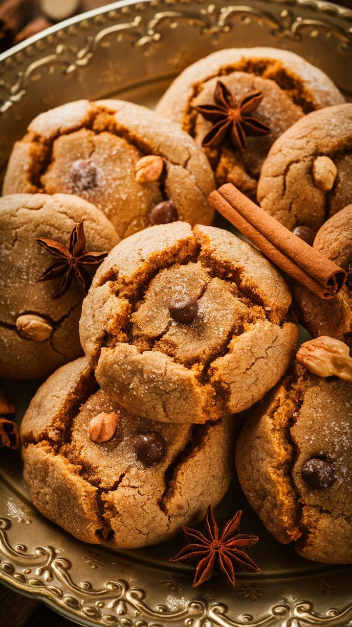 Biscuits épicés sur assiette dorée