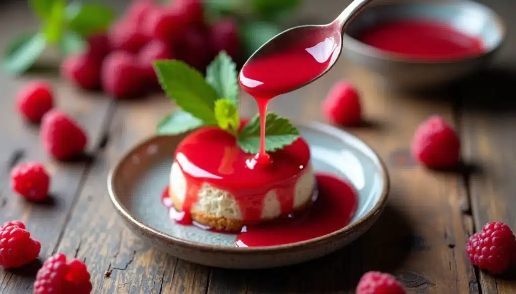 coulis framboises dessert raffiny