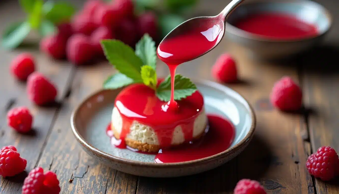 coulis framboises dessert raffiny
