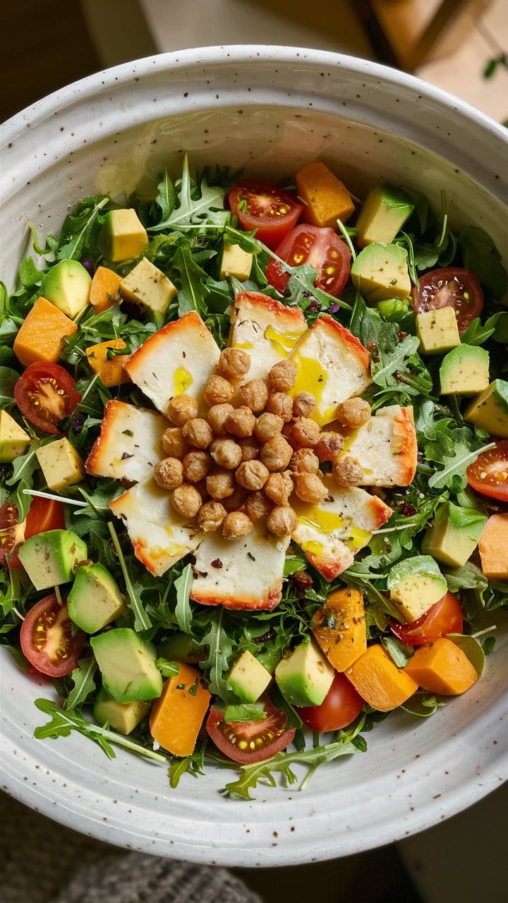 Salade colorée avec légumes frais et pois chiches grillés.