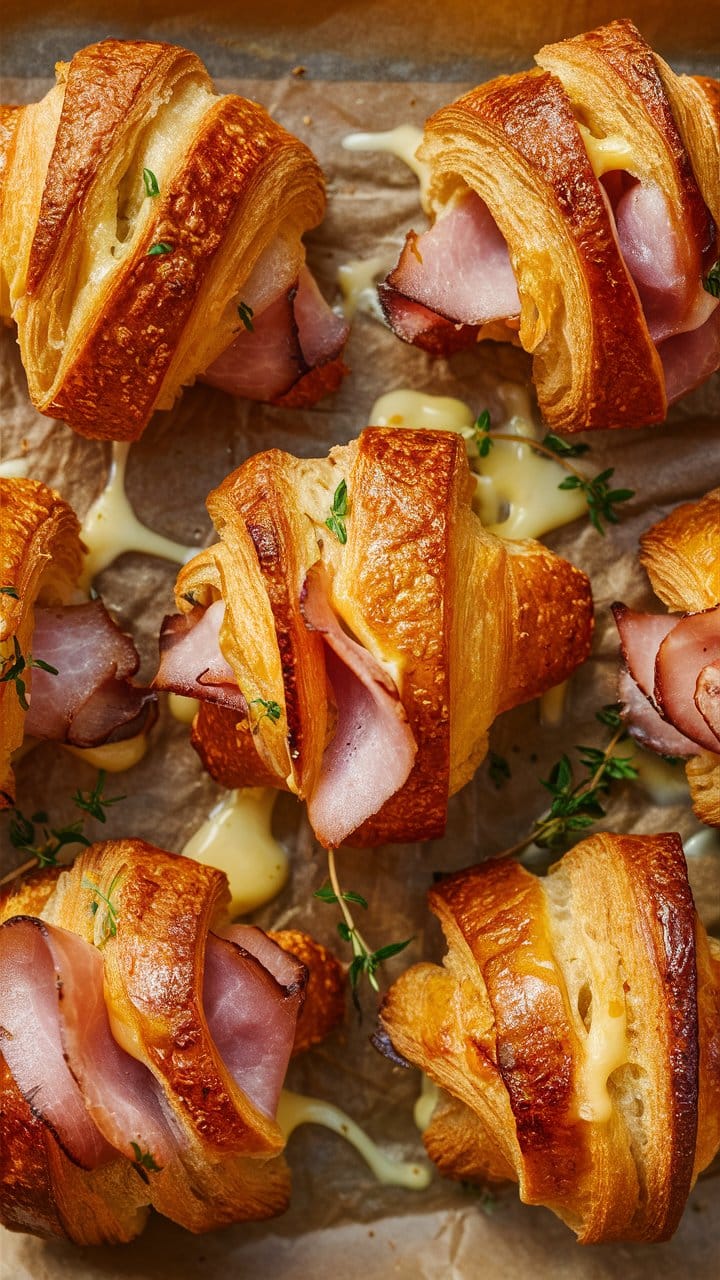 Croissants jambon fromage dorés au four