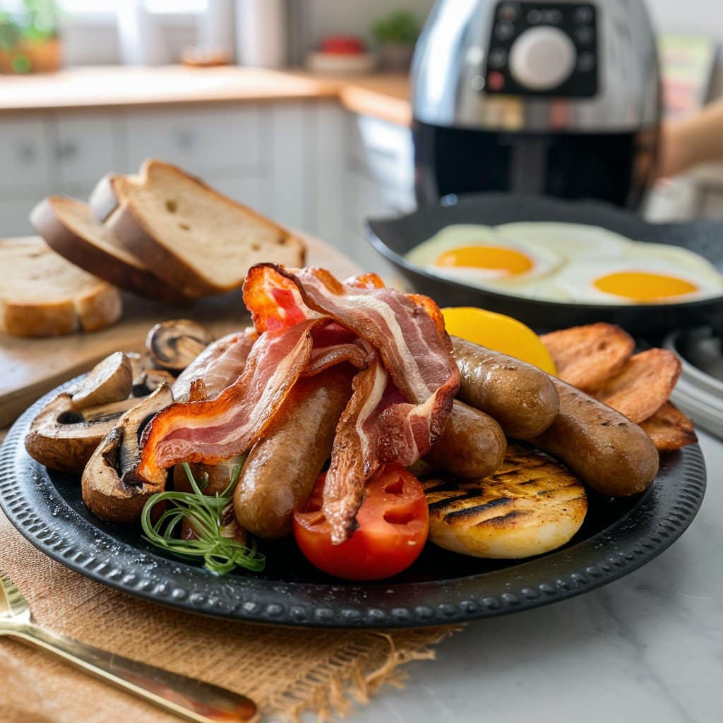 Petit déjeuner anglais complet avec bacon et œufs.