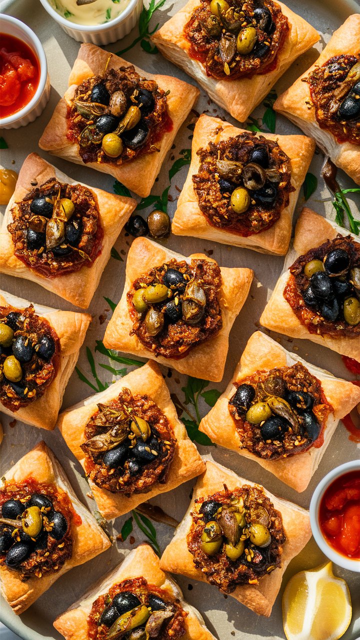 Feuilletés apéritifs aux olives et tapenade.