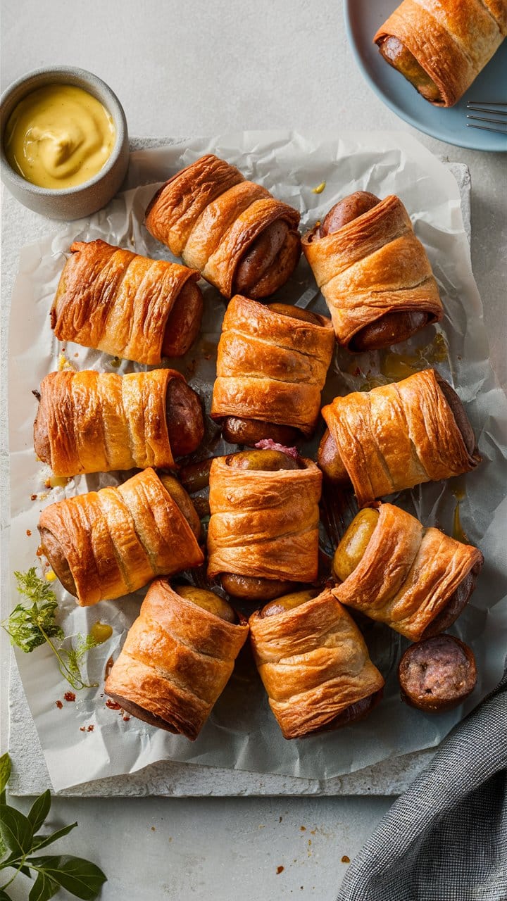 Feuilletés de saucisse avec moutarde