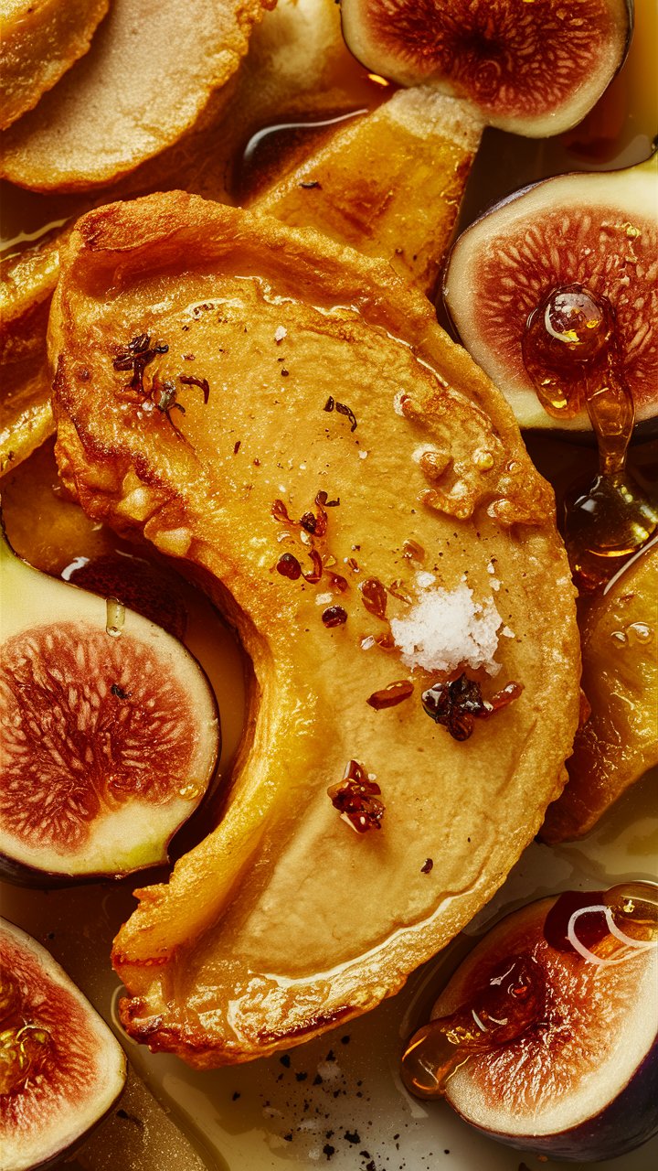 Quartiers de poires et figues caramélisées au miel.
