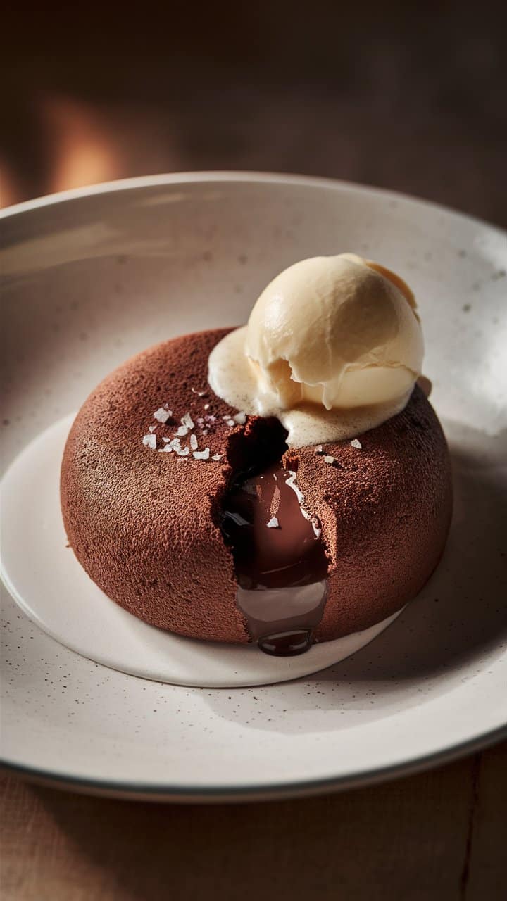 Fondant au chocolat avec glace vanille fondante.