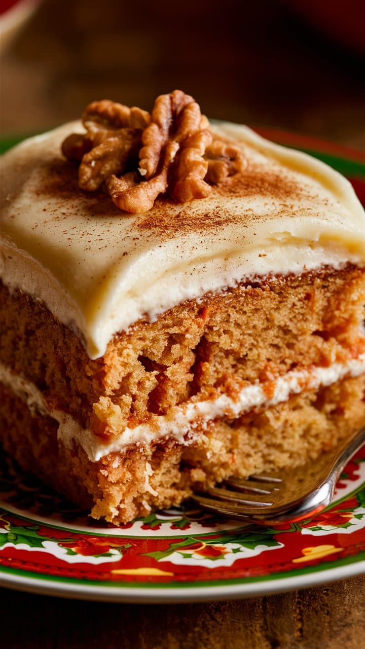 Part de gâteau aux noix et glaçage.