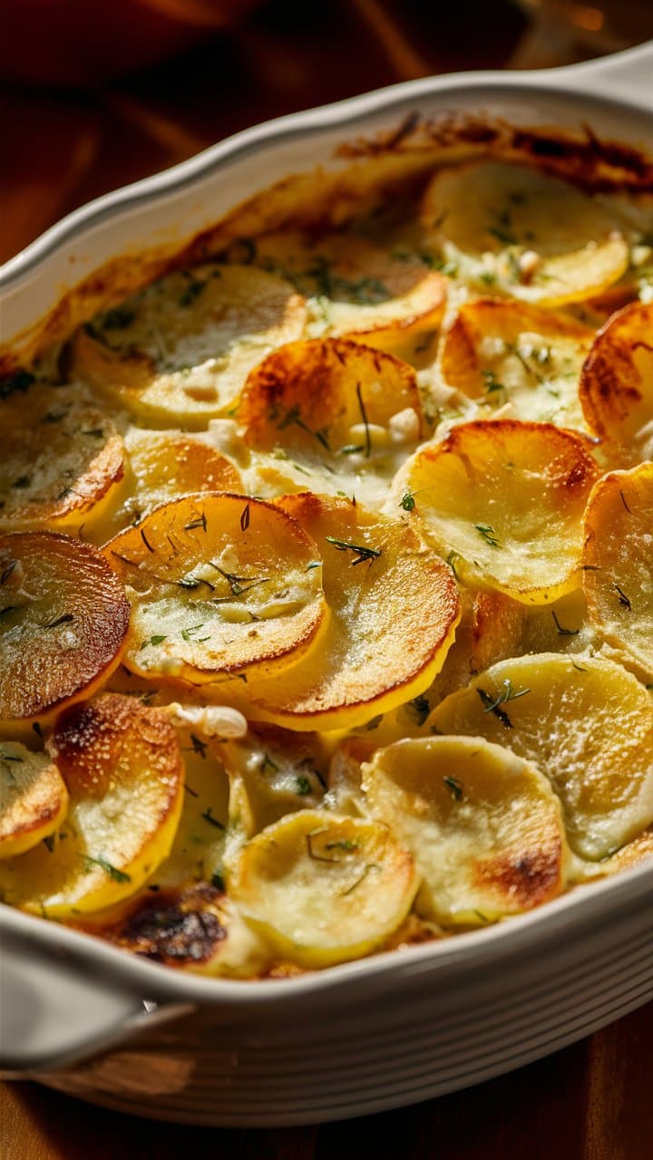 Gratin de pommes de terre doré au four.