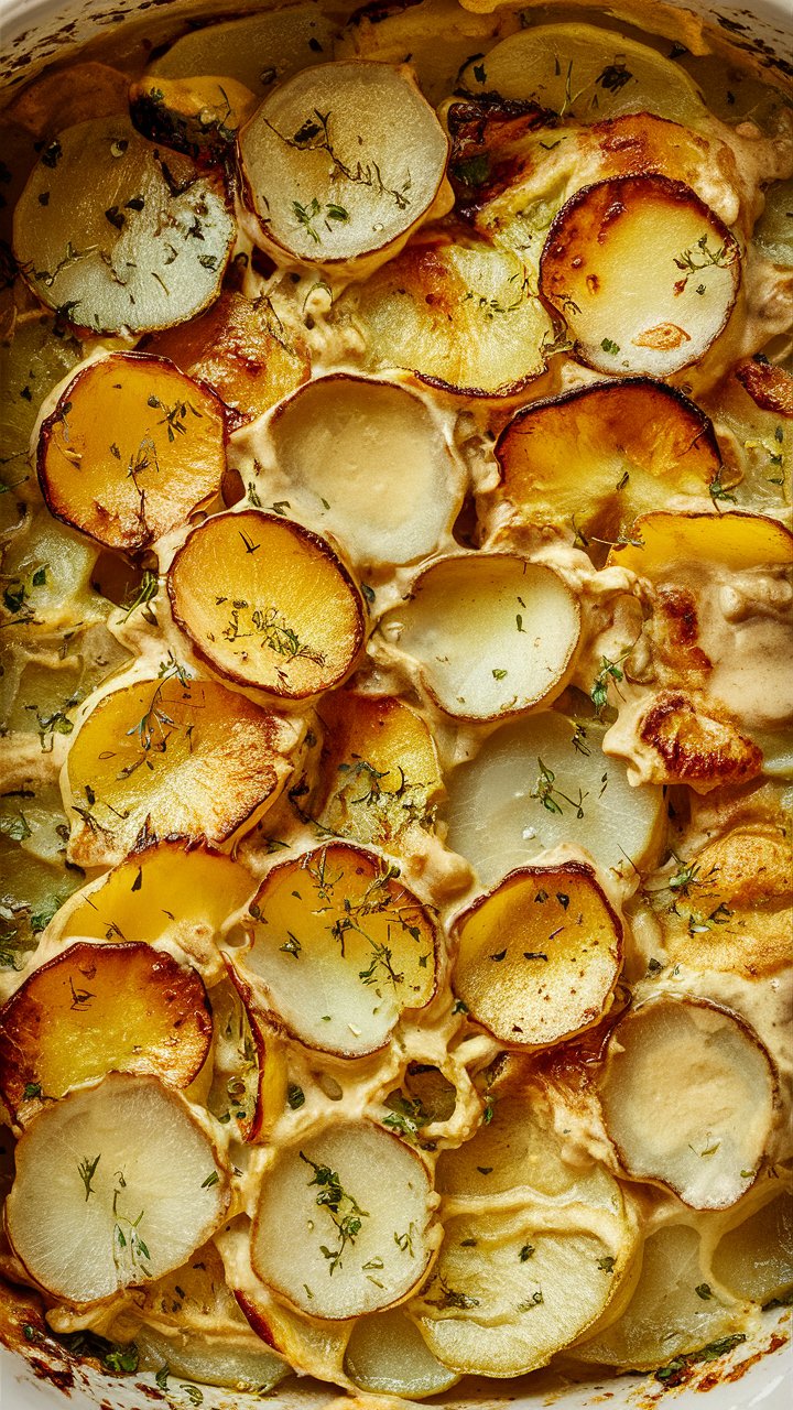 Gratin de pommes de terre doré au four.