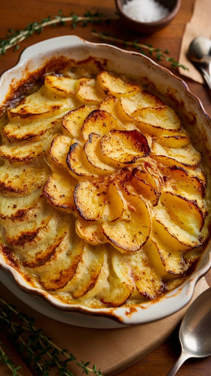 Gratin de pommes de terre doré au four.