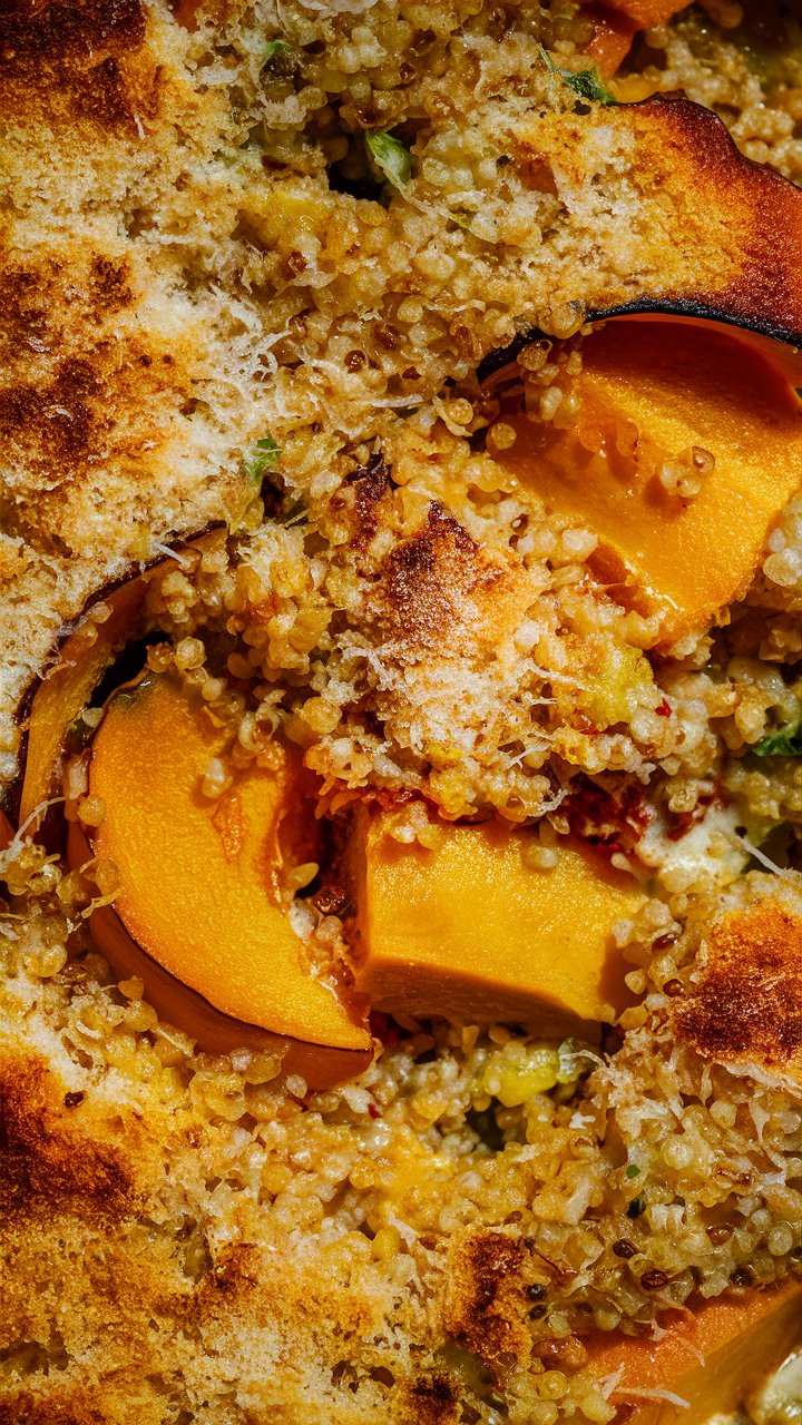 Gratin de quinoa et courge dorée au four.