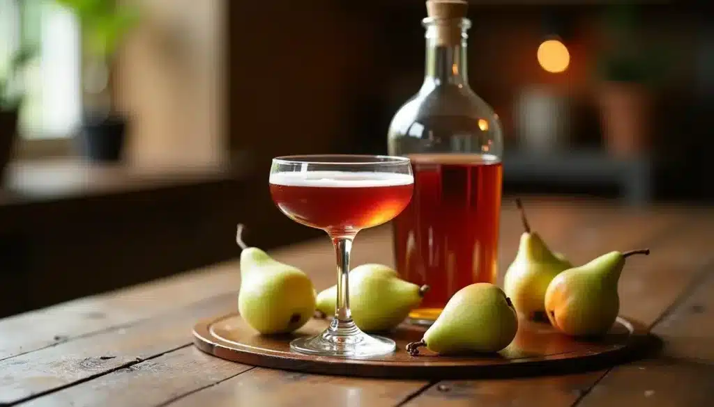 Verre de cidre avec des poires fraîches