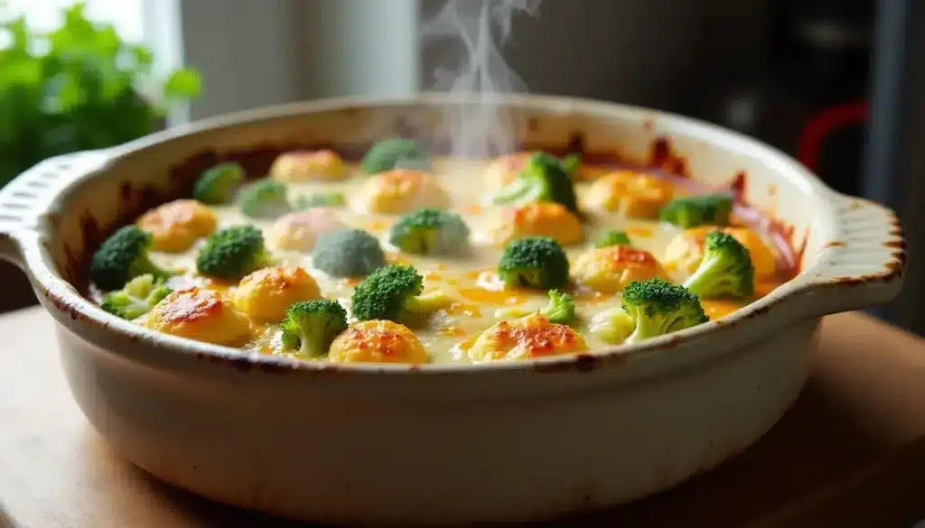 Gratin de brocoli et fromage au four.