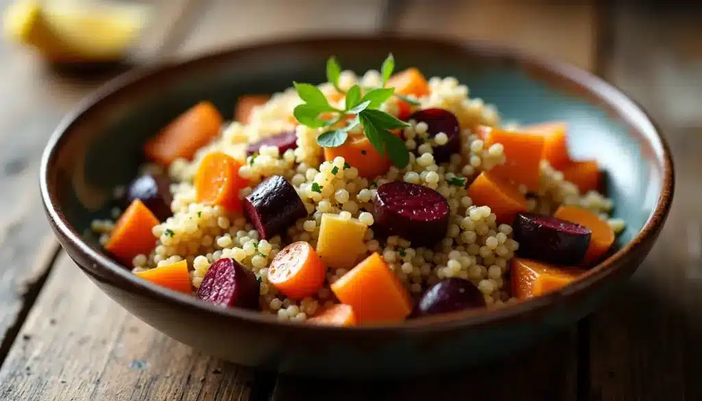 Salade de couscous aux légumes colorés.