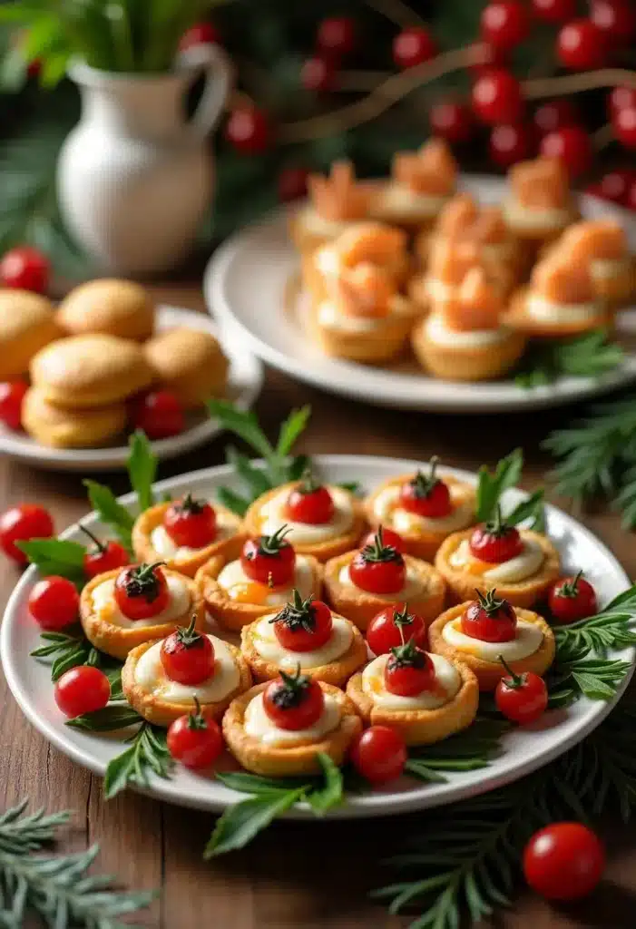 Plateau de canapés festifs aux tomates cerises.