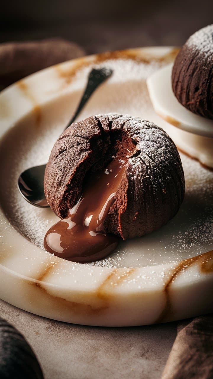 Fondant au chocolat coulant avec sucre glace.