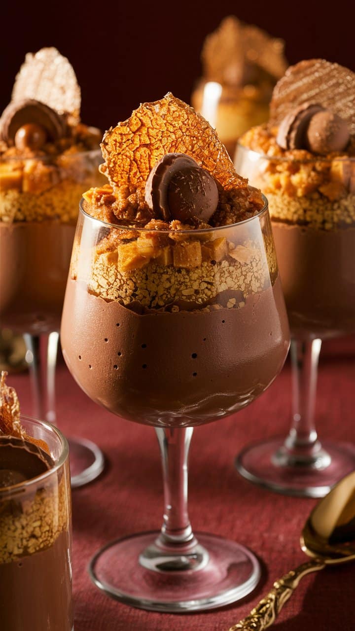 Verres de dessert chocolat et caramel gourmet.