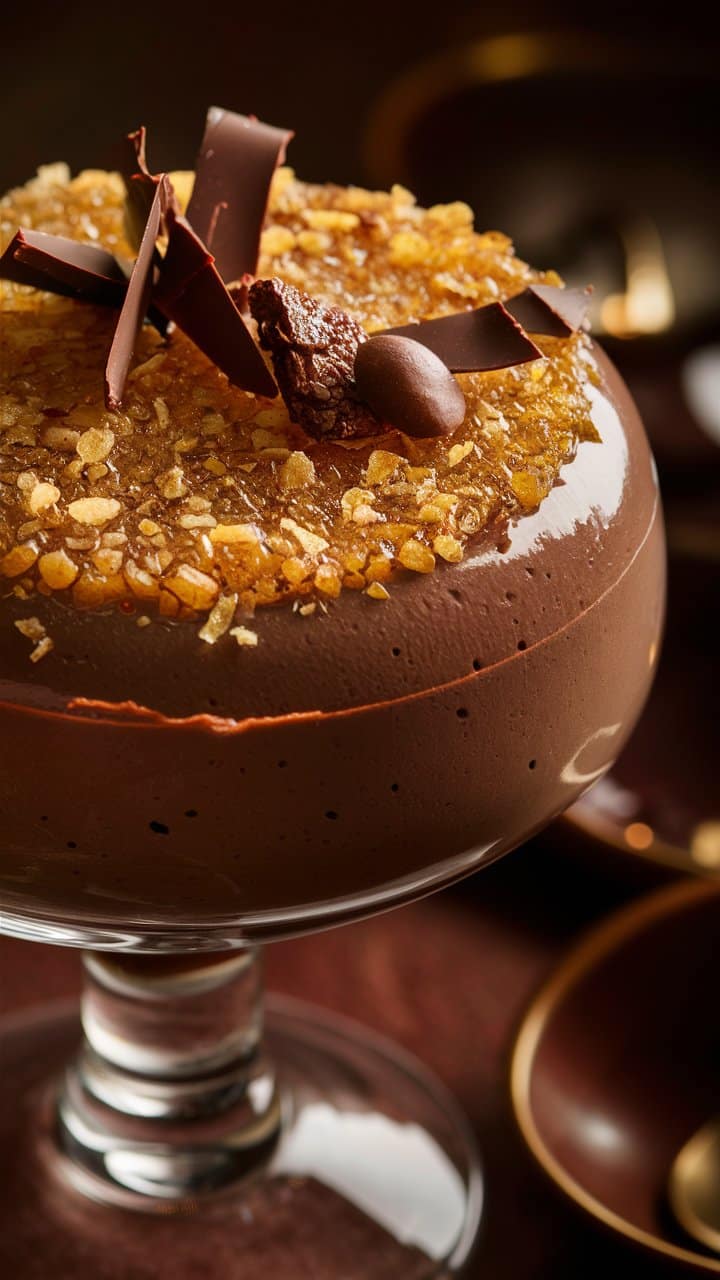 Mousse au chocolat avec copeaux et caramel