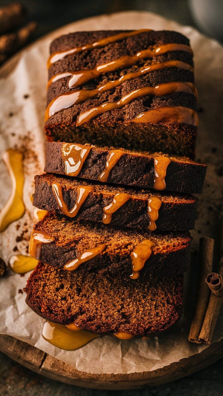 Tranches de pain d'épices au caramel.
