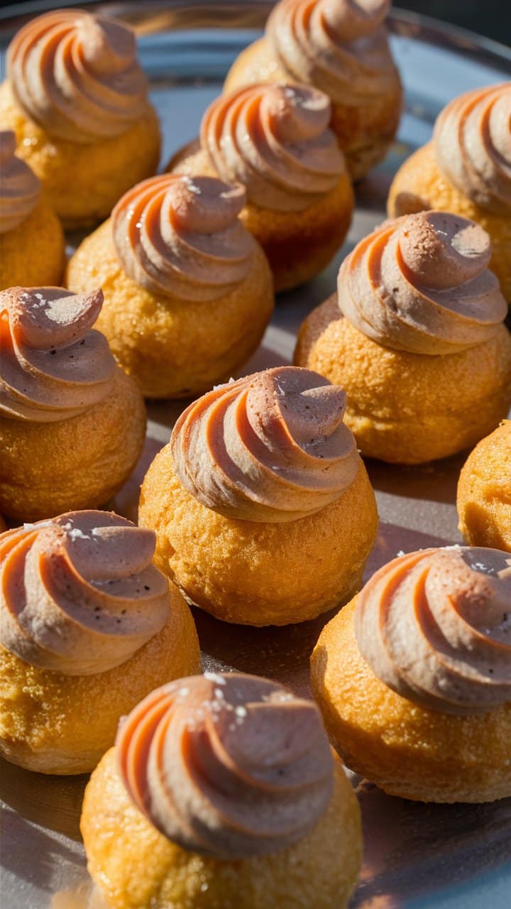 Choux à la crème sur un plateau argenté.