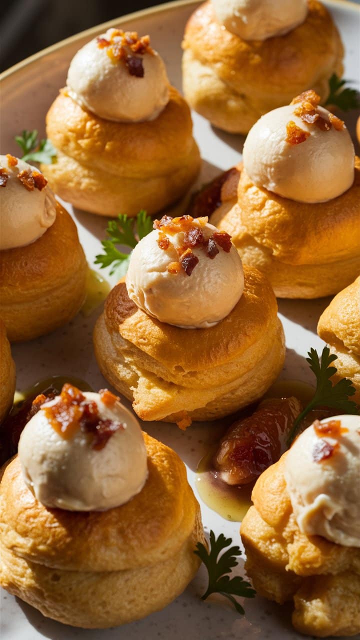 Choux garnis de crème et bacon.
