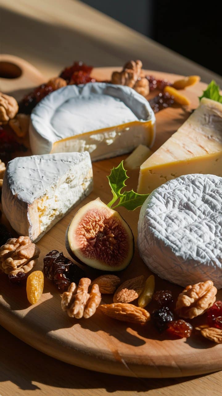 Plateau de fromages avec figues et noix.