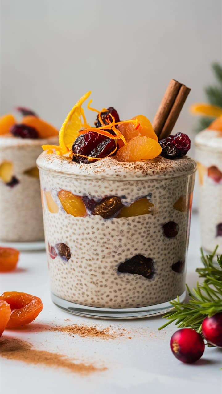 Pudding chia fruits secs et bâton cannelle.