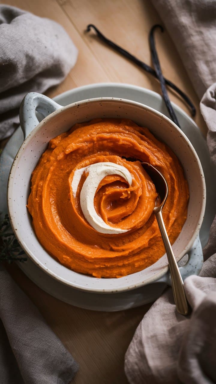 Purée de patate douce avec crème.