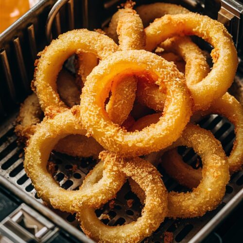 Rondelles d'oignon croustillantes dans une friteuse à air