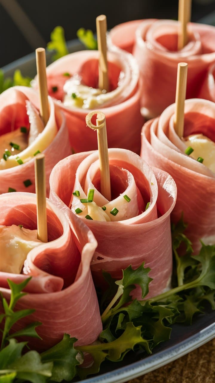 Roulés de jambon garnis de fromage et ciboulette