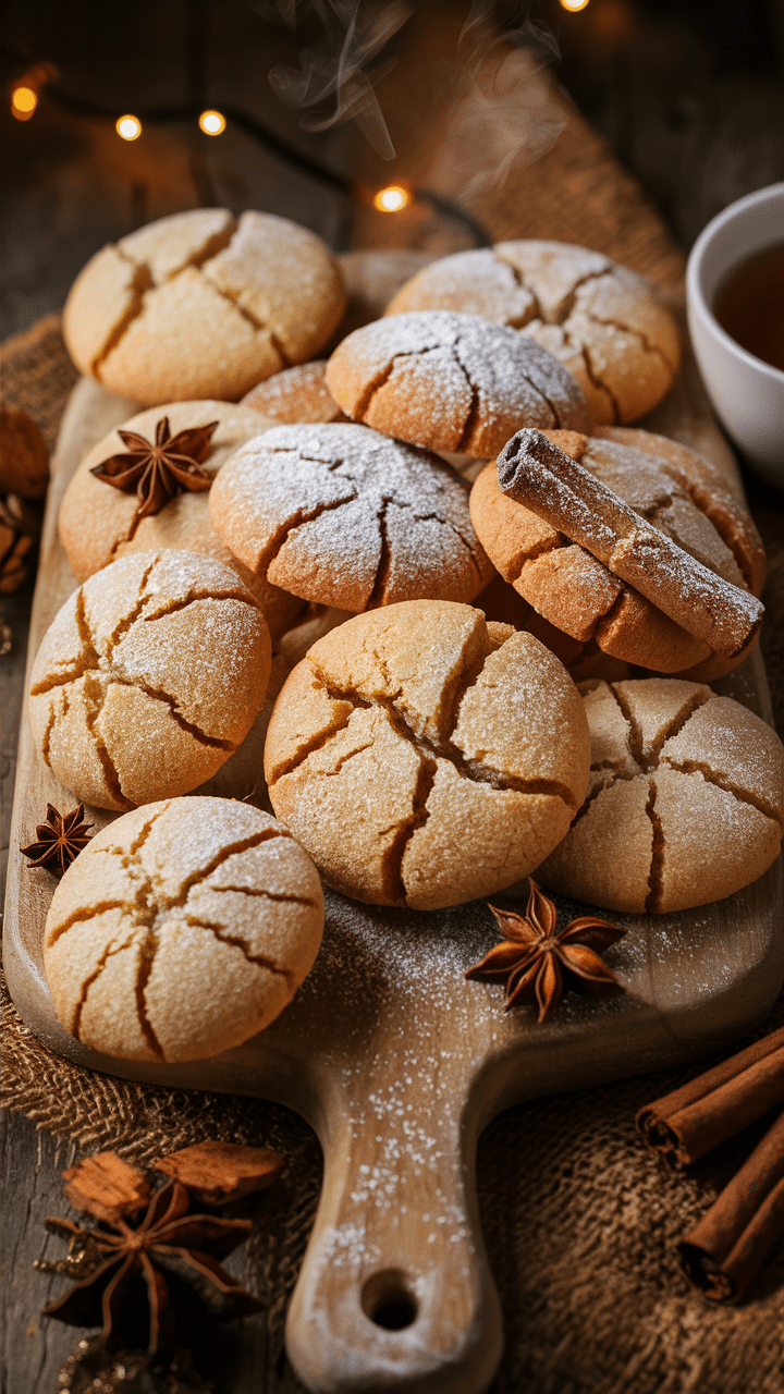 Biscuits épicés sur planche en bois avec cannelle.