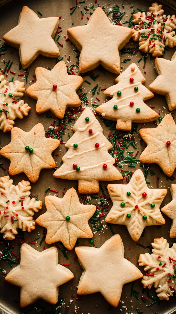 Biscuits de Noël en formes variées décorés.