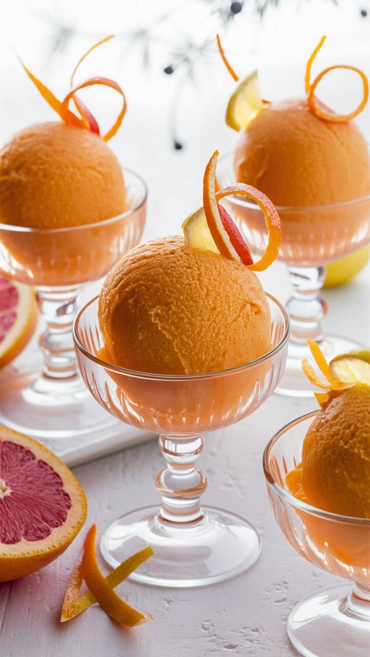 Glaces à l'orange dans coupes en verre