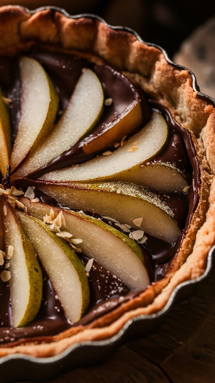 Tarte poires et chocolat avec amandes.