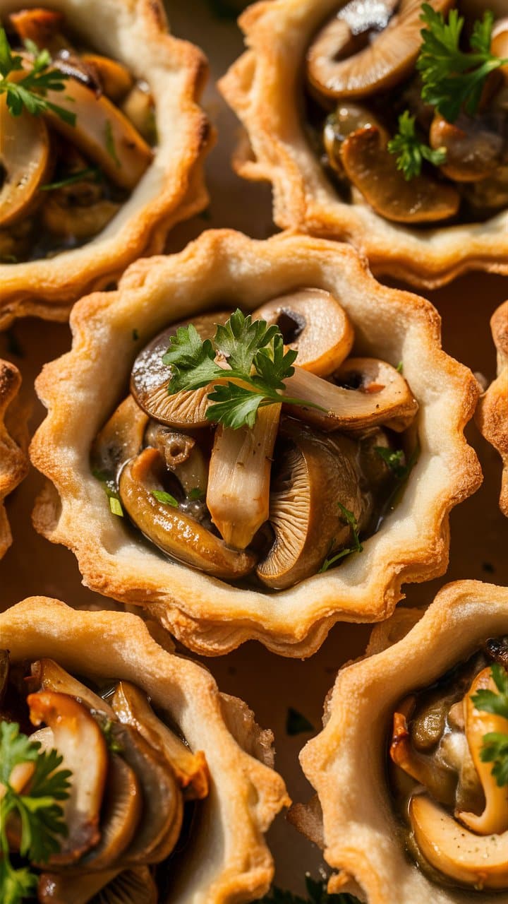 Tartelettes garnies de champignons et persil frais.